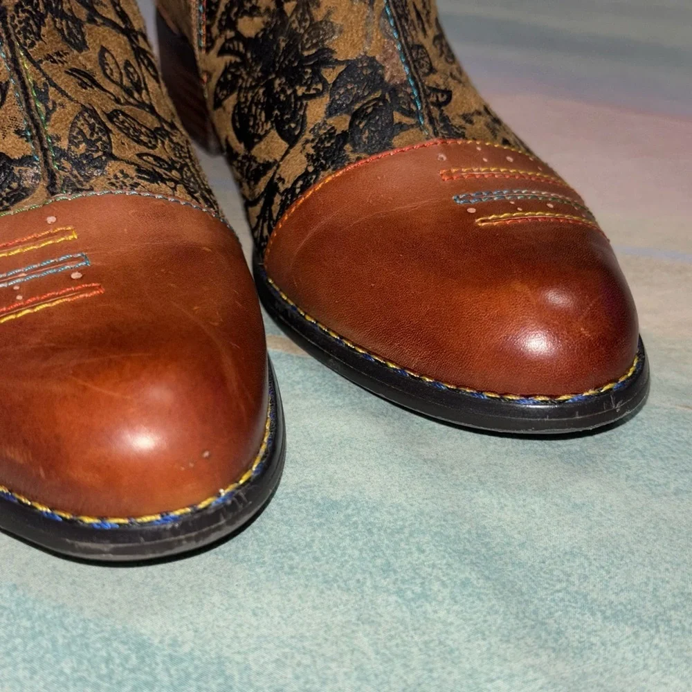 L’Artiste By Spring Step Leather Georgiana Ankle Boots: Camel Tan Brown Multi